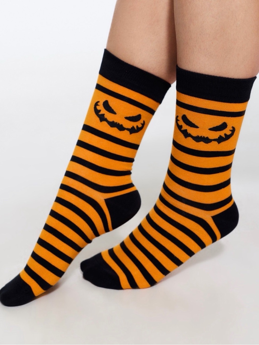 Women’s Cotton Orange & Black Striped Halloween Crew Socks